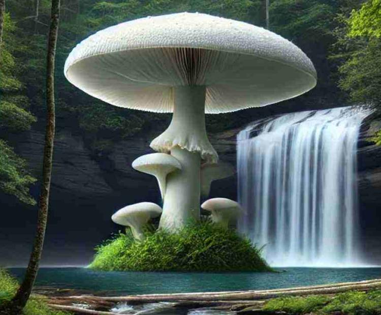 A mind-blowing mushroom discovery near Hanging Rock Waterfalls, standing tall in the forest.